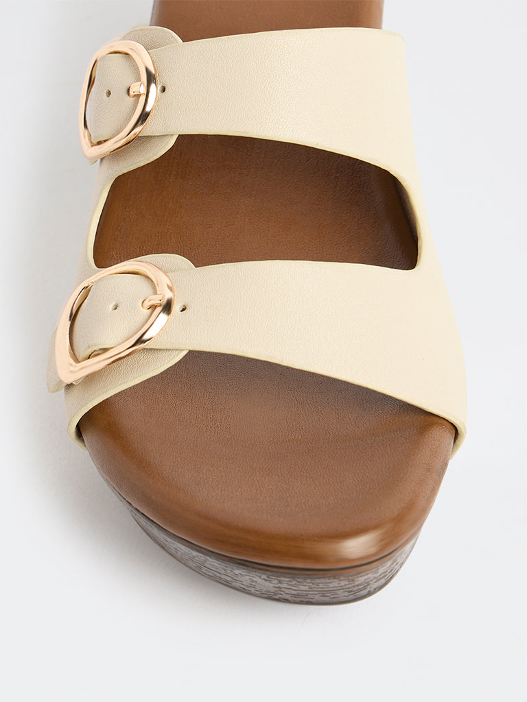 LUNA BLU Ivory Double-Buckle Block-Heel Sandals