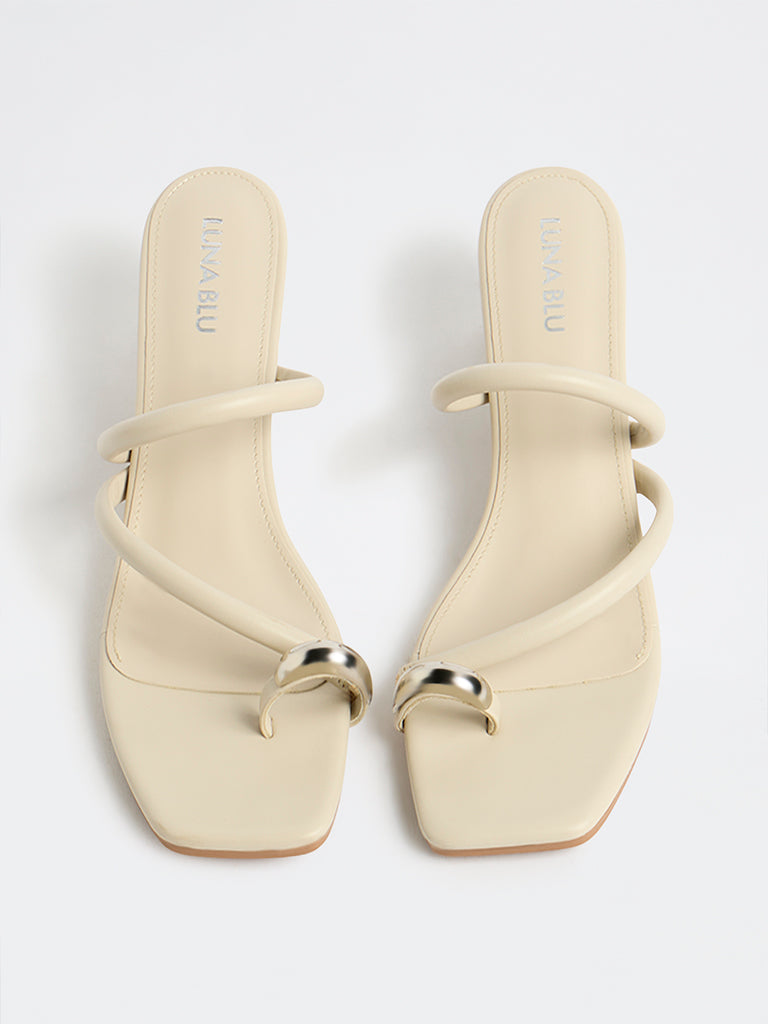 LUNA BLU Ivory Toe-Ring Detail Block-Heel Sandals