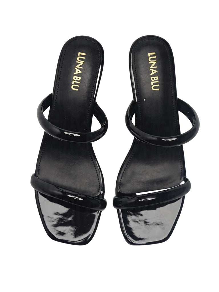 LUNA BLU Black Dual-Strap Square-Toe Heel Sandals
