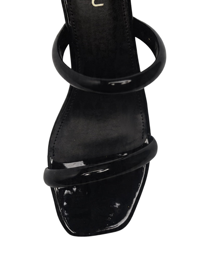 LUNA BLU Black Dual-Strap Square-Toe Heel Sandals
