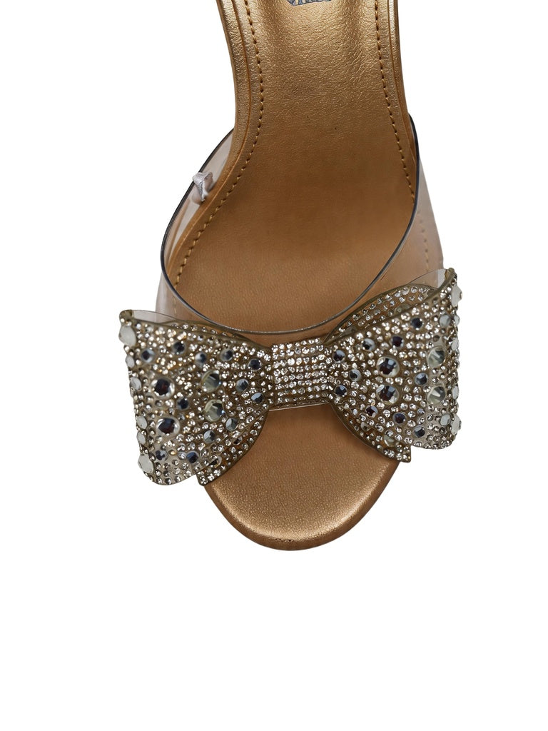 LUNA BLU Beige Rhinestone Bow Embellished Stiletto Sandals