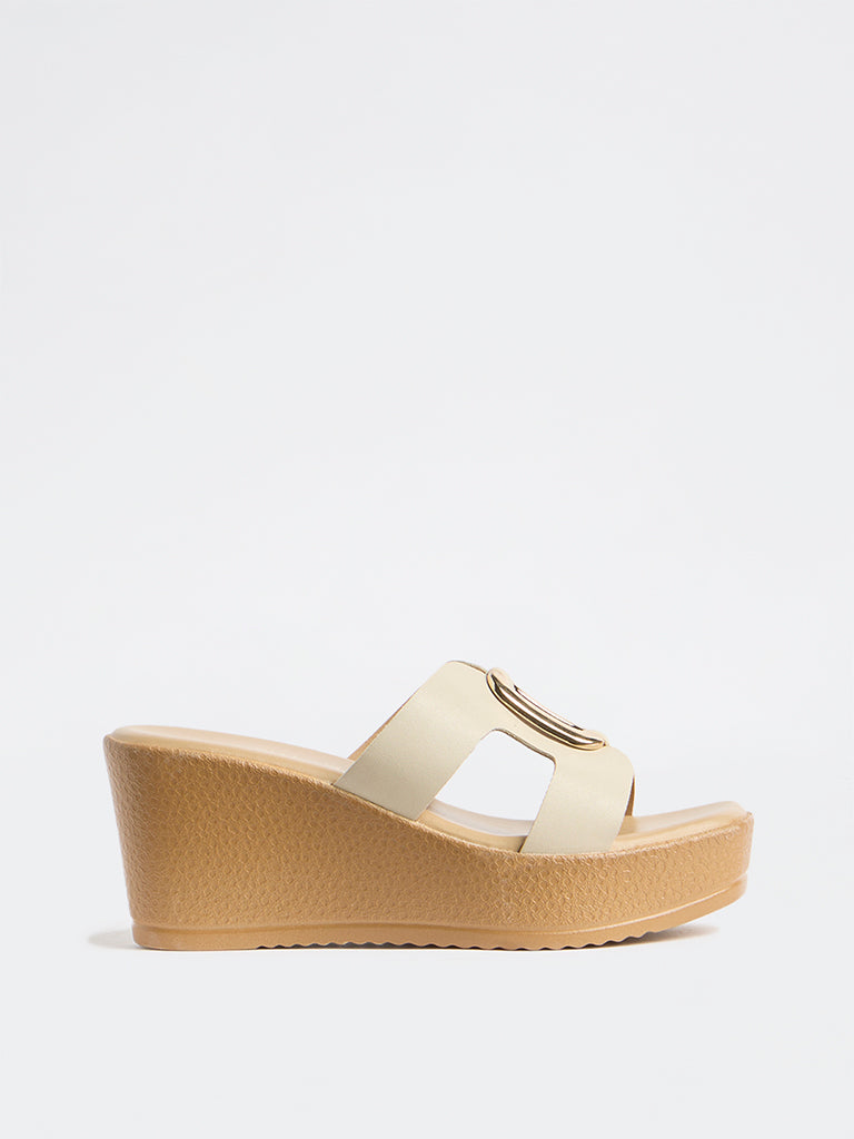 LUNA BLU Ivory Cut-Out Strap Wedge-Heel Sandals