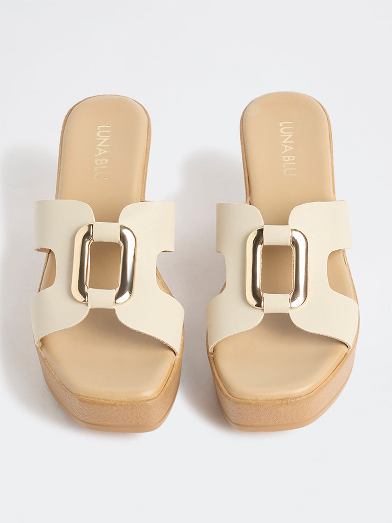 LUNA BLU Ivory Cut-Out Strap Wedge-Heel Sandals