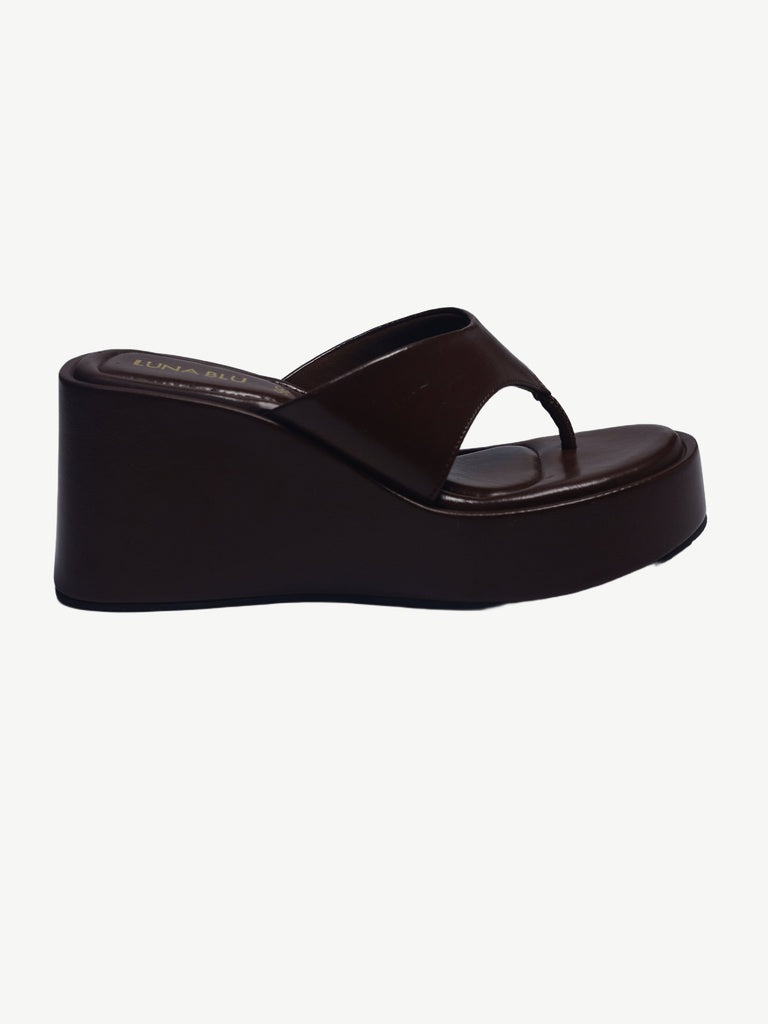 LUNA BLU Brown Thong-Strap Wedge Sandals