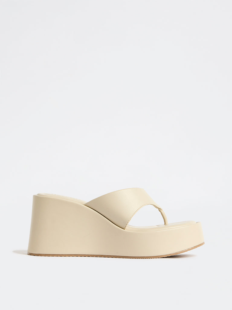LUNA BLU Ivory Thong-Strap Platform Wedge Sandals