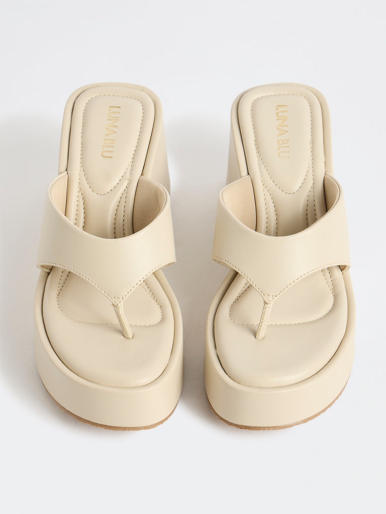 LUNA BLU Ivory Thong-Strap Platform Wedge Sandals