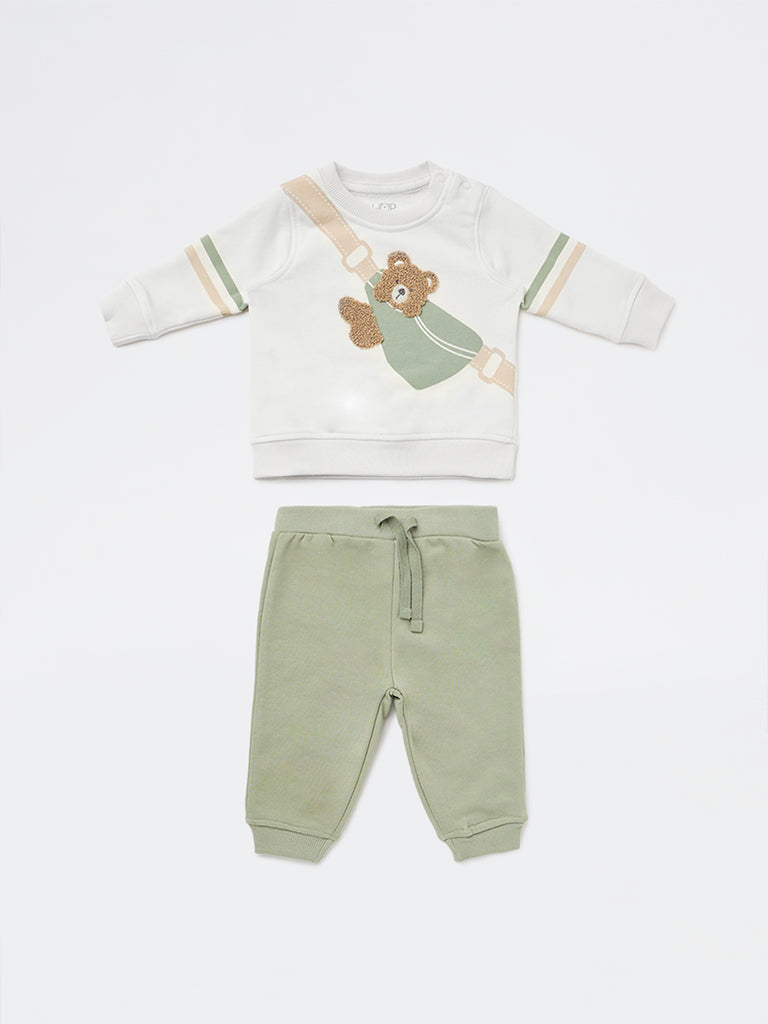 HOP Baby Boys Sage Cotton-Blend Sweatshirt and Joggers Set