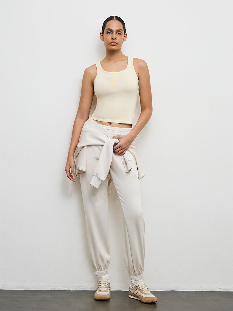 Nuoflexx Off-White Solid High-Rise Joggers