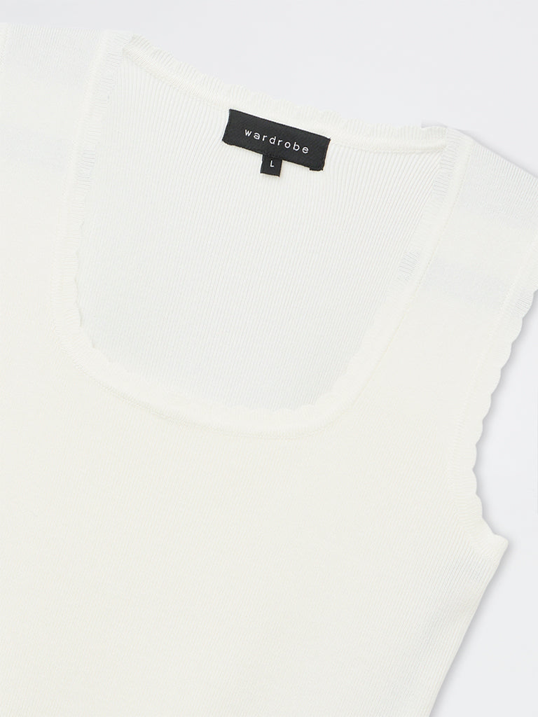 Buy Wardrobe Ivory Ribbed-Textured Tank Top from Westside