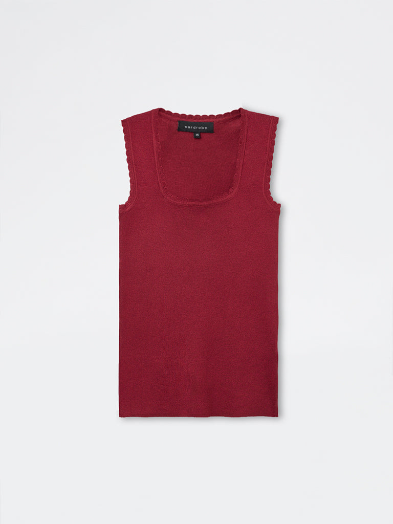 Wardrobe Maroon Ribbed-Textured Tank Top