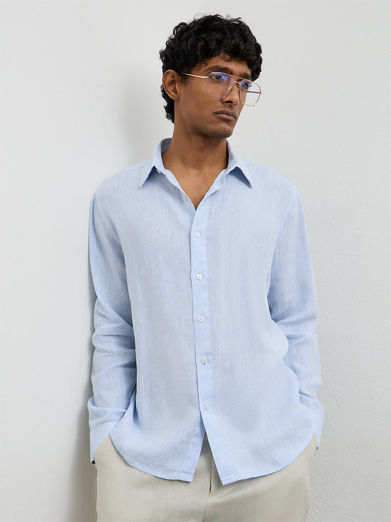 Ascot Light Blue Relaxed-Fit Linen Shirt