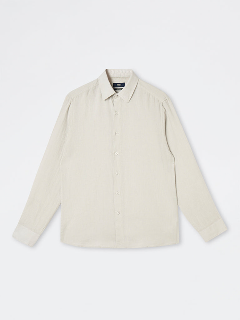Ascot Grey Solid Relaxed-Fit Linen Shirt