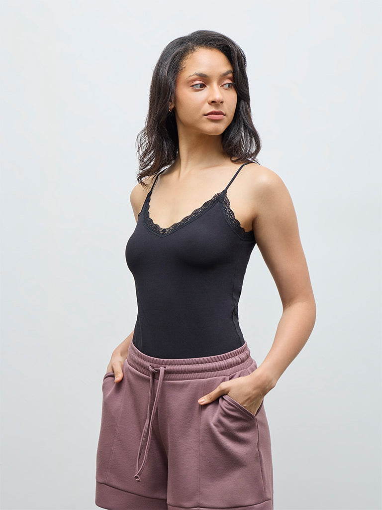 Wunderlove Black Lace-Detailed Cotton-Blend Camisole