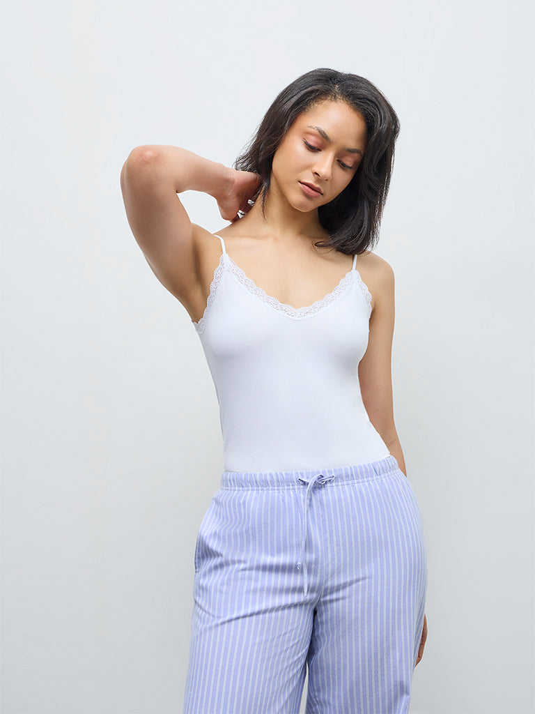 Wunderlove White Lace-Detailed Cotton-Blend Camisole