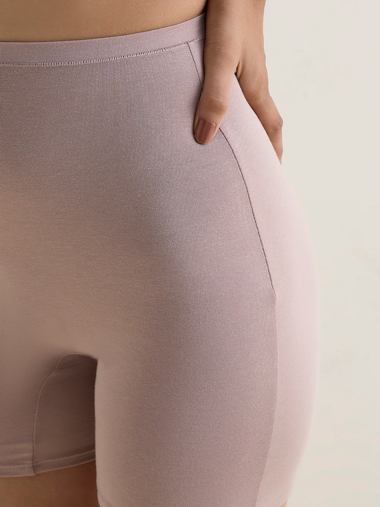 Wunderlove Dusty Taupe Cotton-Blend High-Rise Cycling Shorts