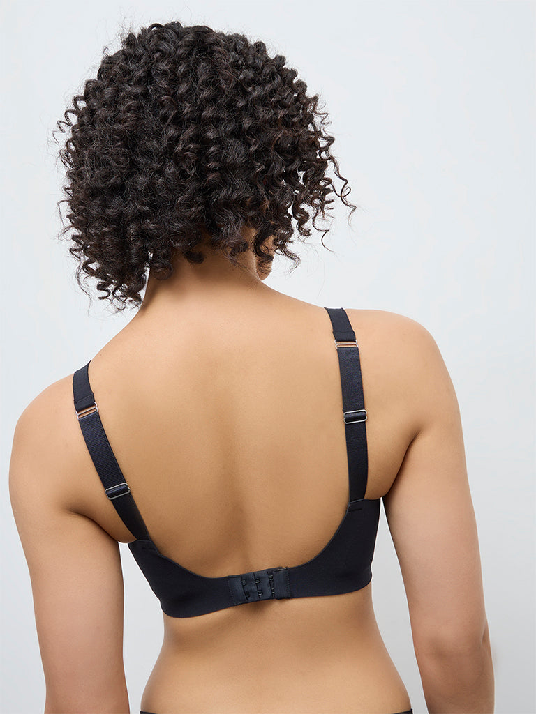 Wunderlove Black Invisible Cotton-Blend Padded Bra