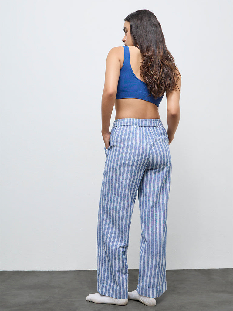 Superstar Blue Striped High-Rise Cotton Pants