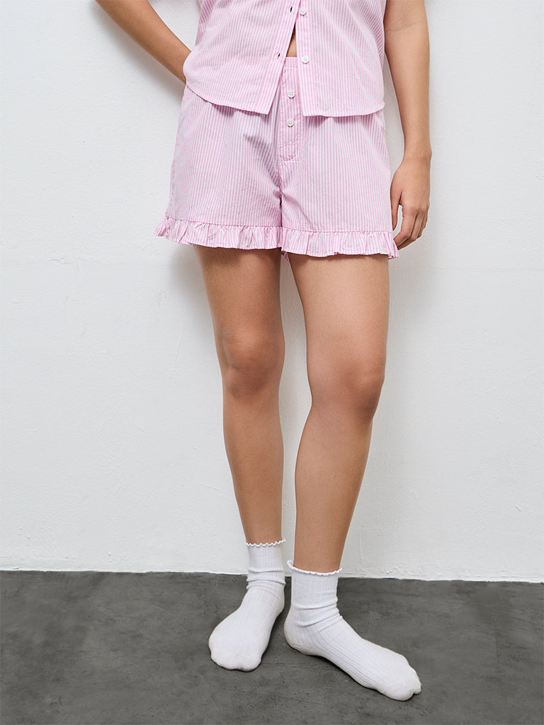 Superstar Pink Striped High-Rise Cotton Shorts
