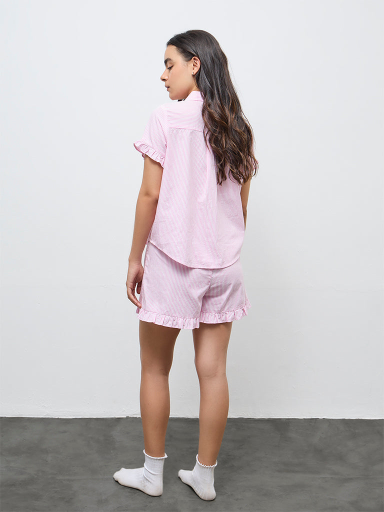 Superstar Pink Striped High-Rise Cotton Shorts