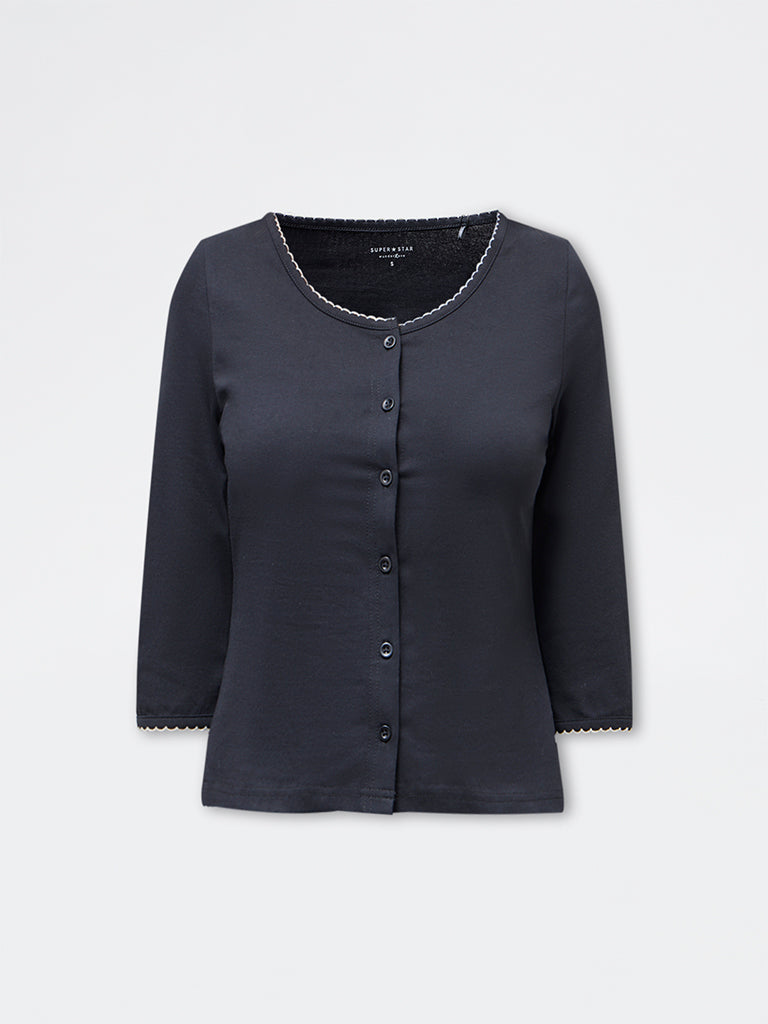 Superstar Black Solid Cotton-Blend Top