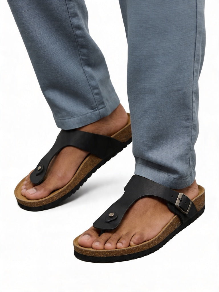 SOLEPLAY Black Buckle-Detailed Thong Strap Sandals