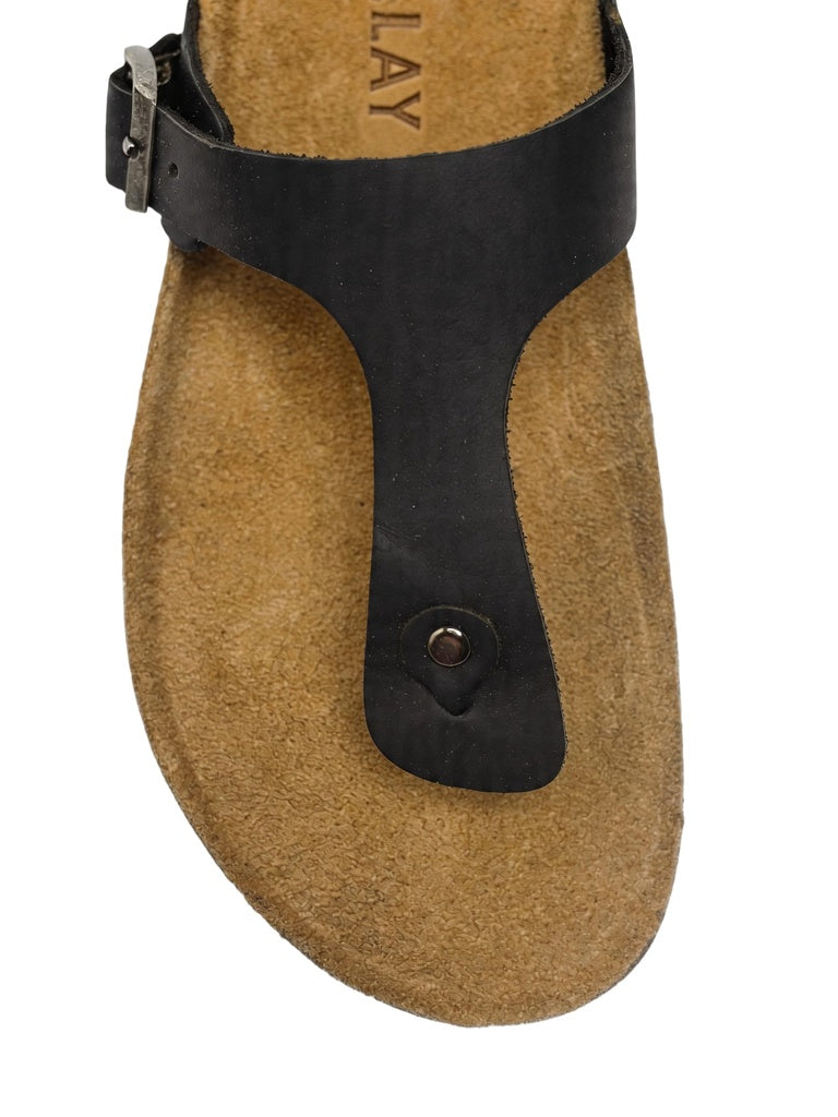 SOLEPLAY Black Buckle-Detailed Thong Strap Sandals