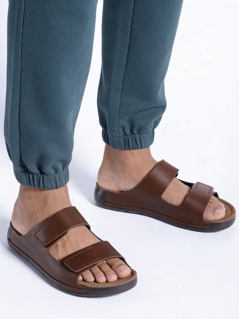 SOLEPLAY Man Brown Double-Strap Slide Sandals