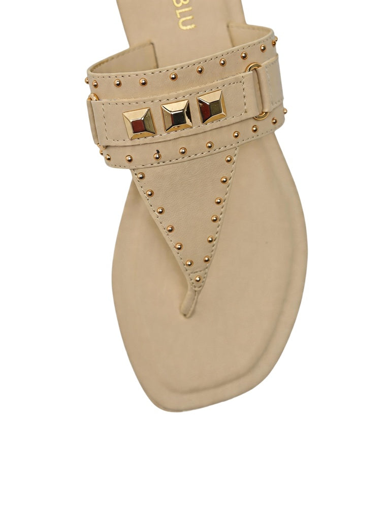 LUNA BLU Ivory Stud Detail Flat Sandals