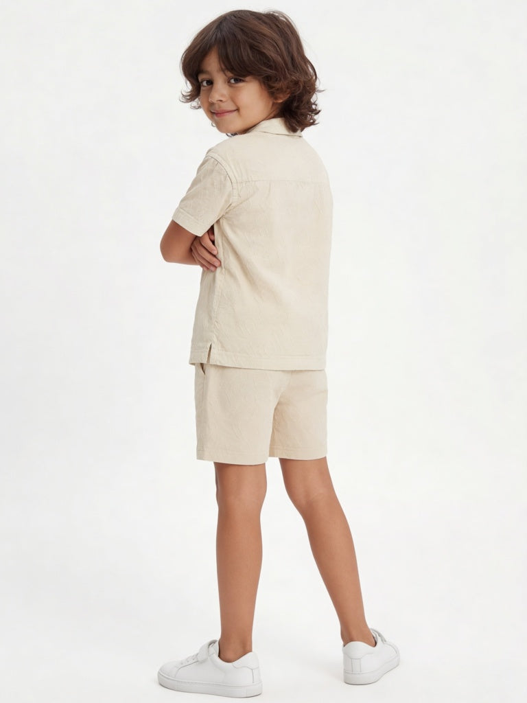 HOP Kids Boys Off-White Cotton Shirt with Shorts Set