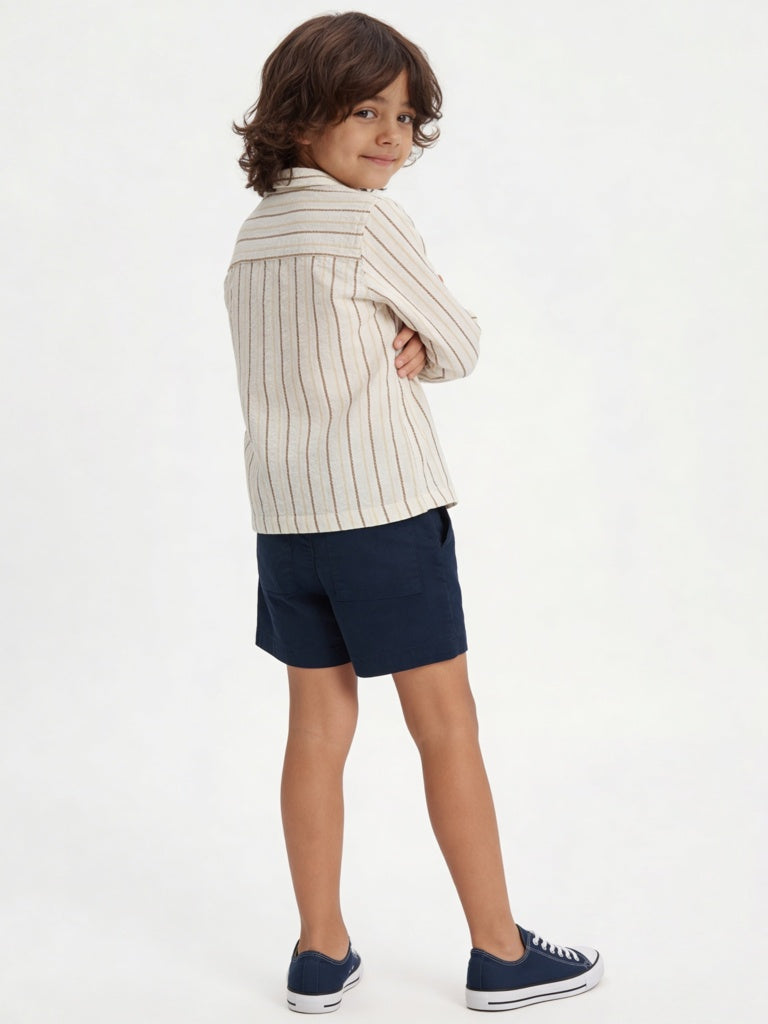 HOP Kids Boys Off-White Striped Cotton Shirt