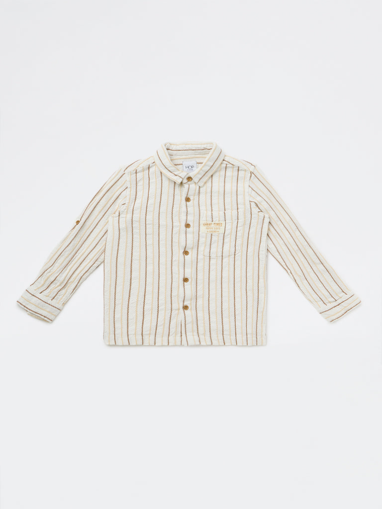 HOP Kids Boys Off-White Striped Cotton Shirt