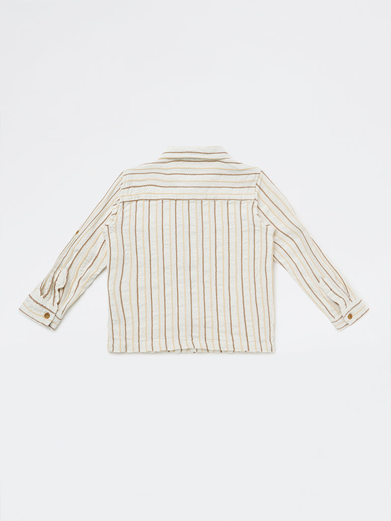 HOP Kids Boys Off-White Striped Cotton Shirt