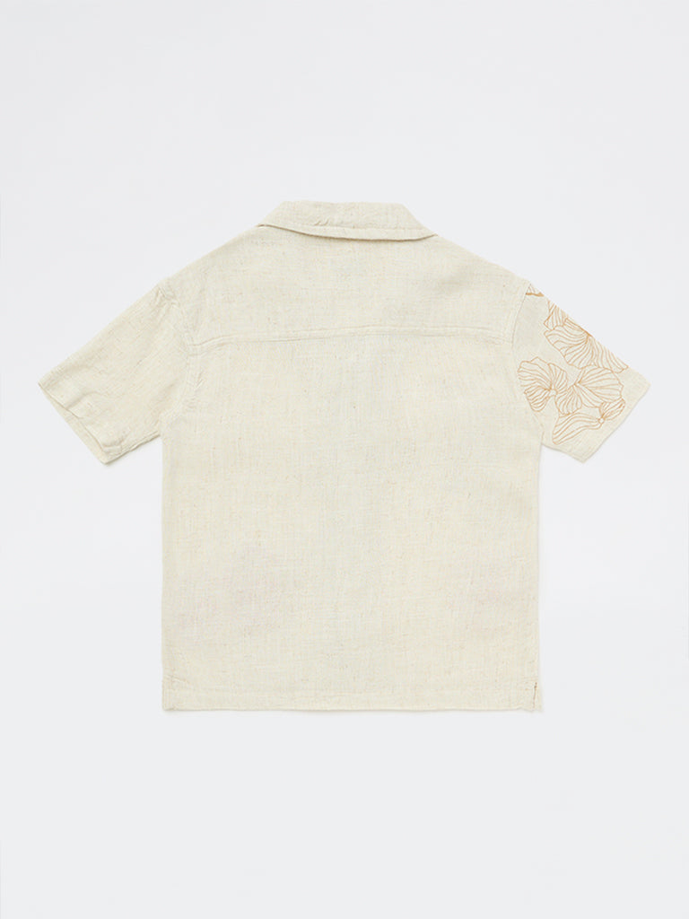 HOP Kids Boys Beige Floral Printed Shirt