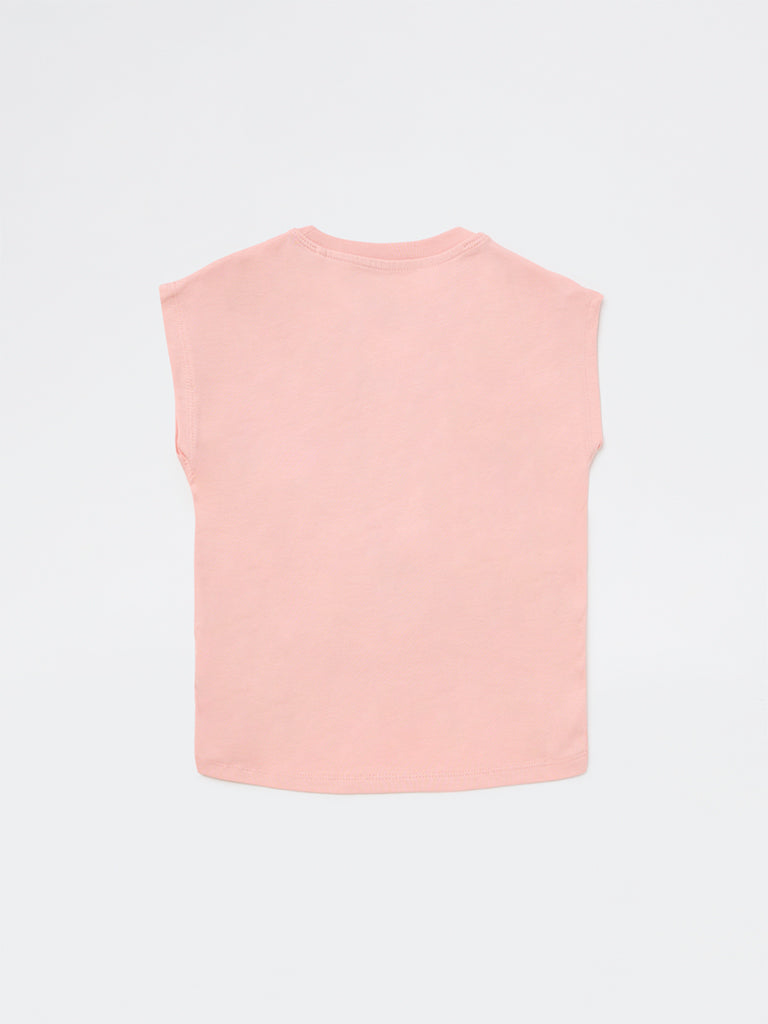 HOP Kids Girls Pink Scenic-Printed Cotton T-Shirt