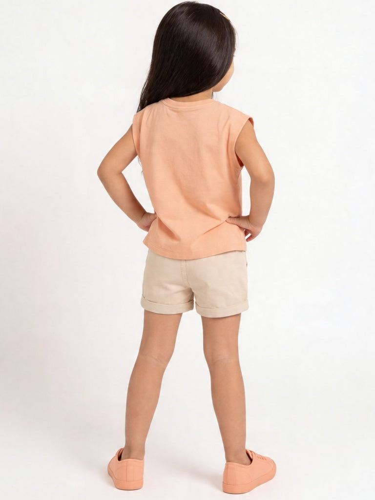 HOP Kids Girls Coral Graphic Design Cotton T-Shirt