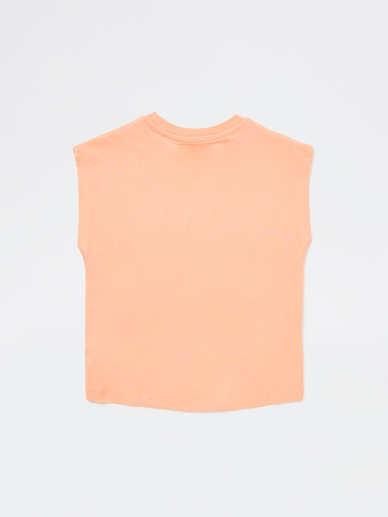 HOP Kids Girls Coral Graphic Design Cotton T-Shirt
