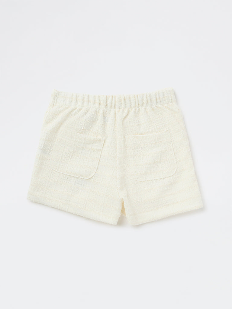 HOP Kids Girls Off-White Floral-Detailed Jacquard Skorts