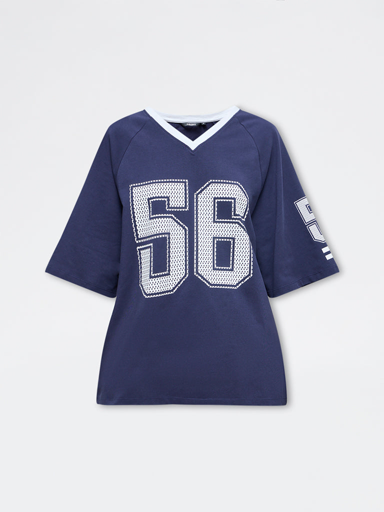 Nuon Navy Numerical Printed Cotton T-Shirt