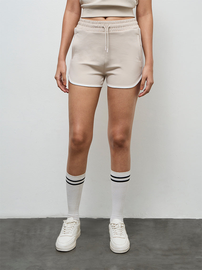 Nuoflexx Beige Striped High-Rise Shorts