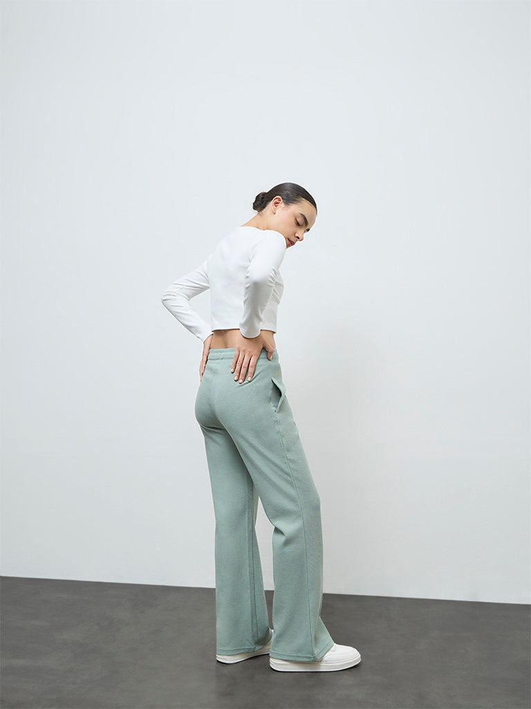 Nuoflexx Sage Solid High-Rise Cotton-Blend Pants