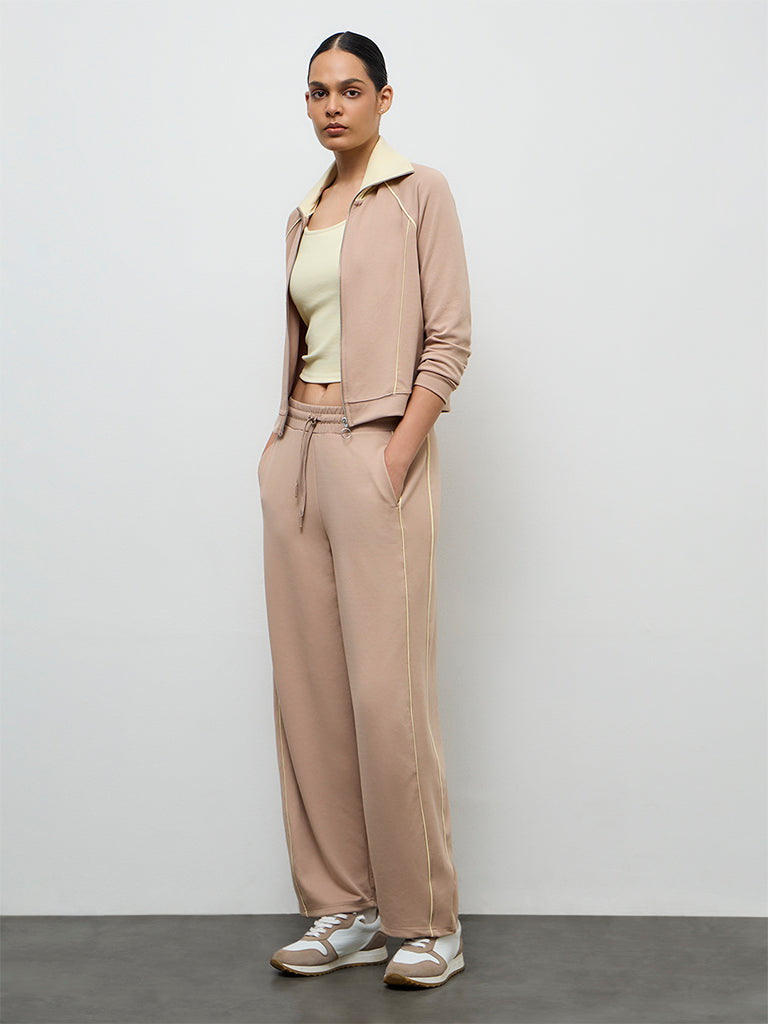 Nuoflexx Beige Pipeline-Detailed High-Rise Track Pants
