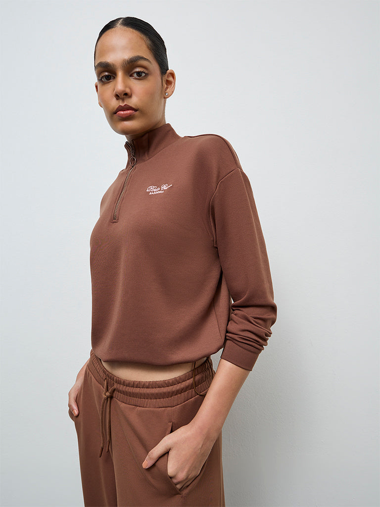 Nuoflexx Brown Text-Detail Sweatshirt