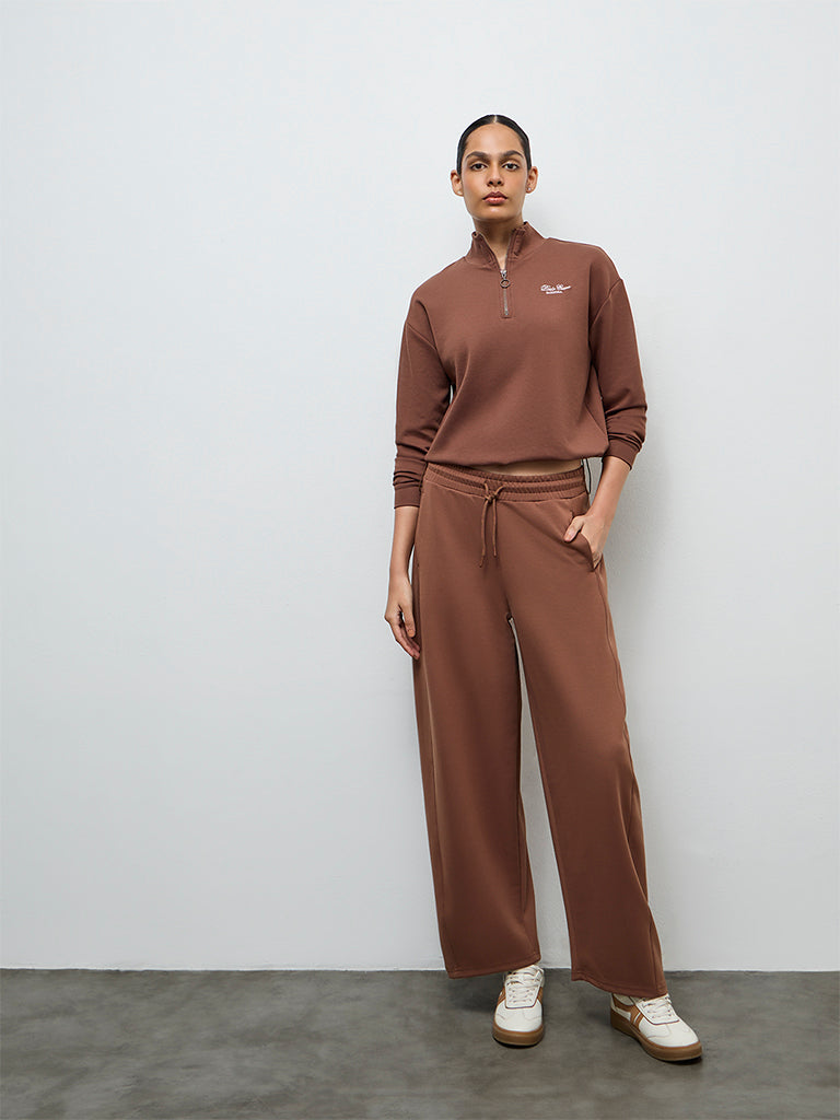 Nuoflexx Brown Text-Detail Sweatshirt