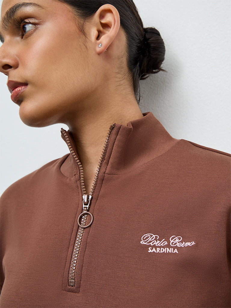 Nuoflexx Brown Text-Detail Sweatshirt