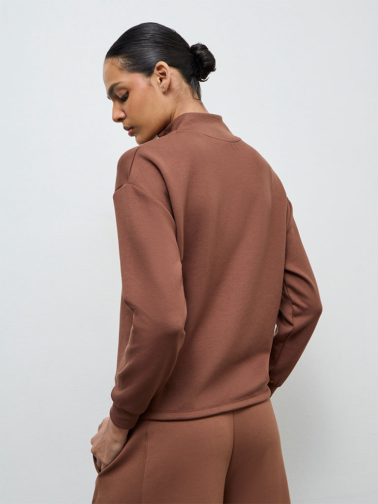 Nuoflexx Brown Text-Detail Sweatshirt