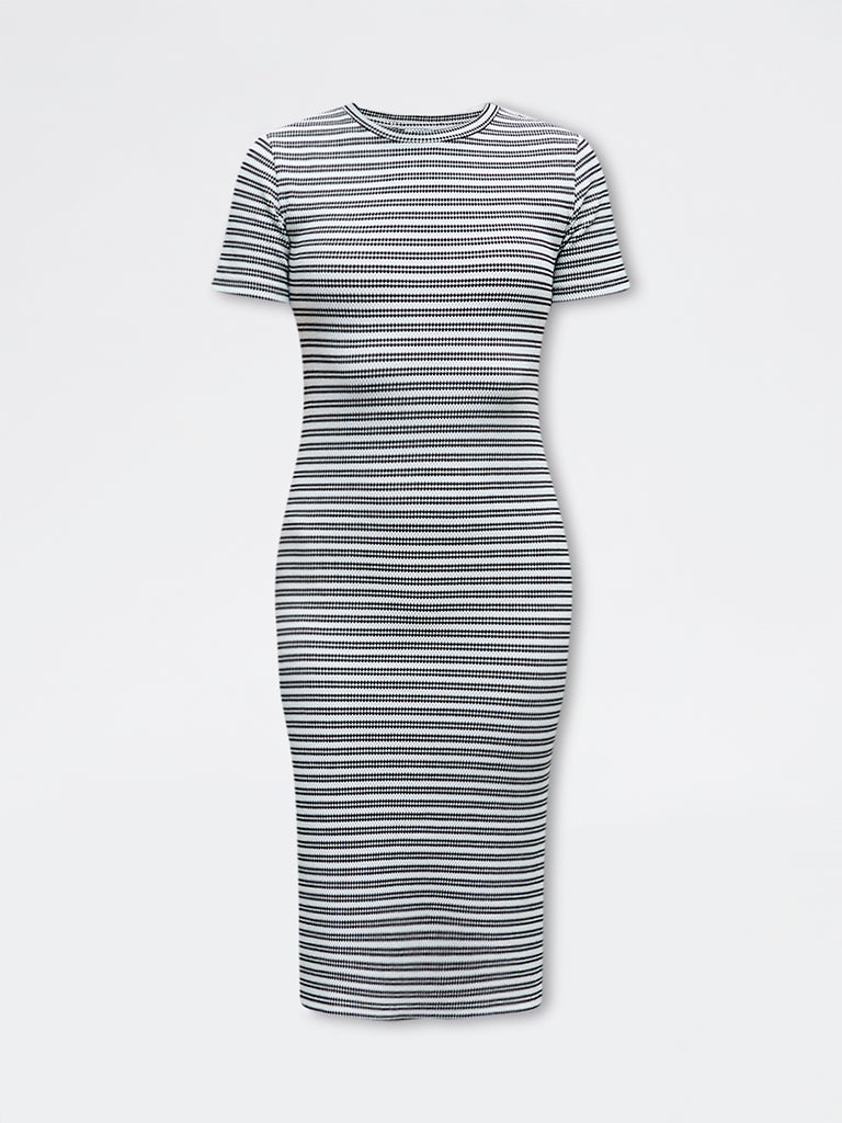 Nuoflexx Black Striped Cotton-Blend Straight Dress