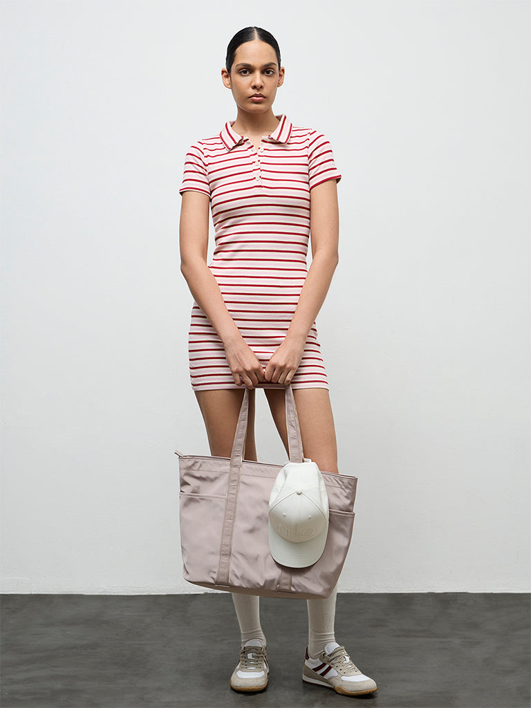 Nuoflexx Pink Striped Cotton-Blend Bodycon Dress