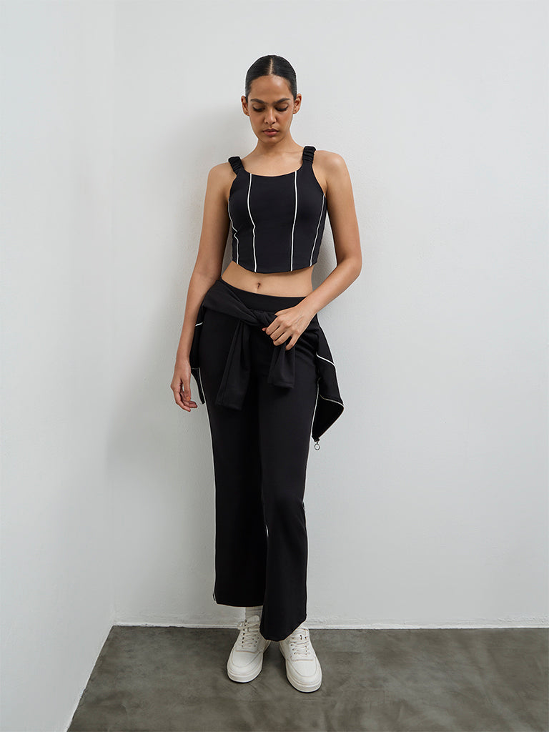 Buy Nuoflexx Black Pipeline-Detailed Cotton-Blend Top from Westside