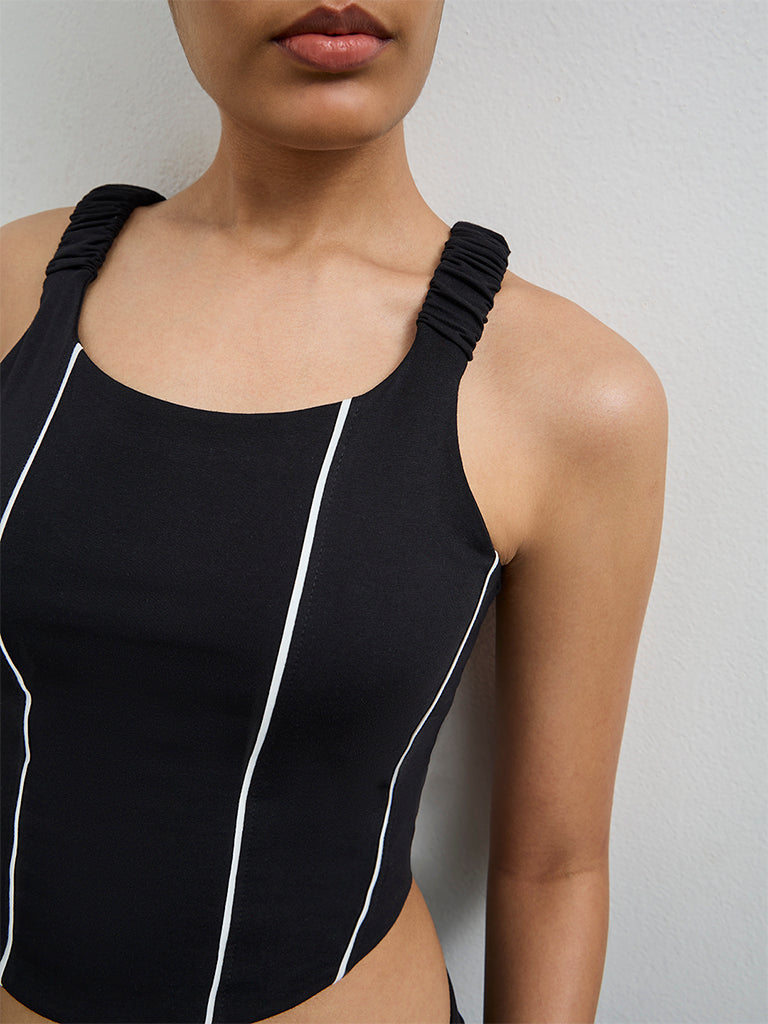 Buy Nuoflexx Black Pipeline-Detailed Cotton-Blend Top from Westside