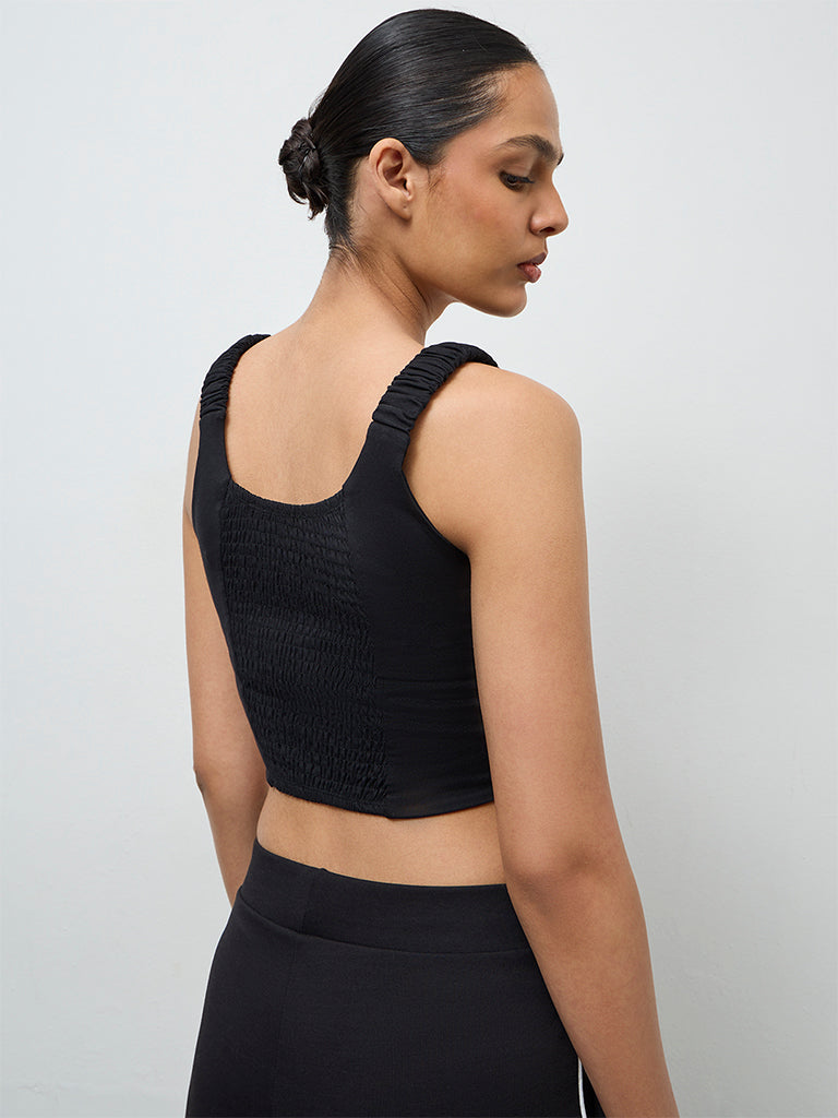 Buy Nuoflexx Black Pipeline-Detailed Cotton-Blend Top from Westside
